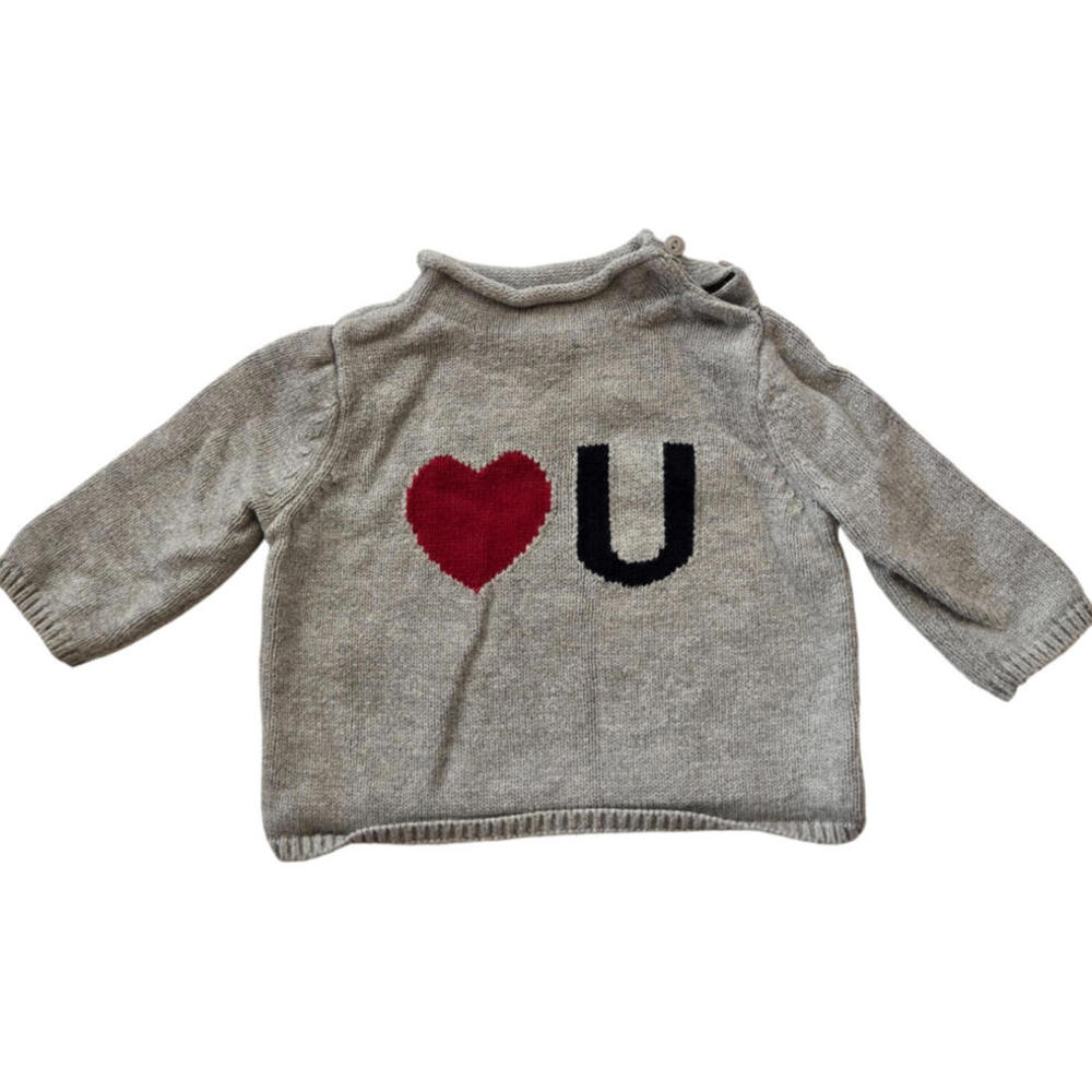 Baby Gap Sweater Long Sleeved Heart U Gray 3 - 6 Months Early 2010's